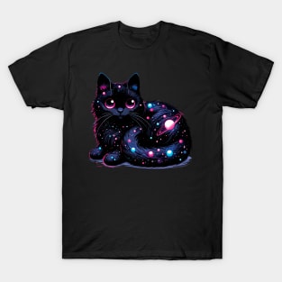 Kawaii Cosmic Cat in Stars T-Shirt